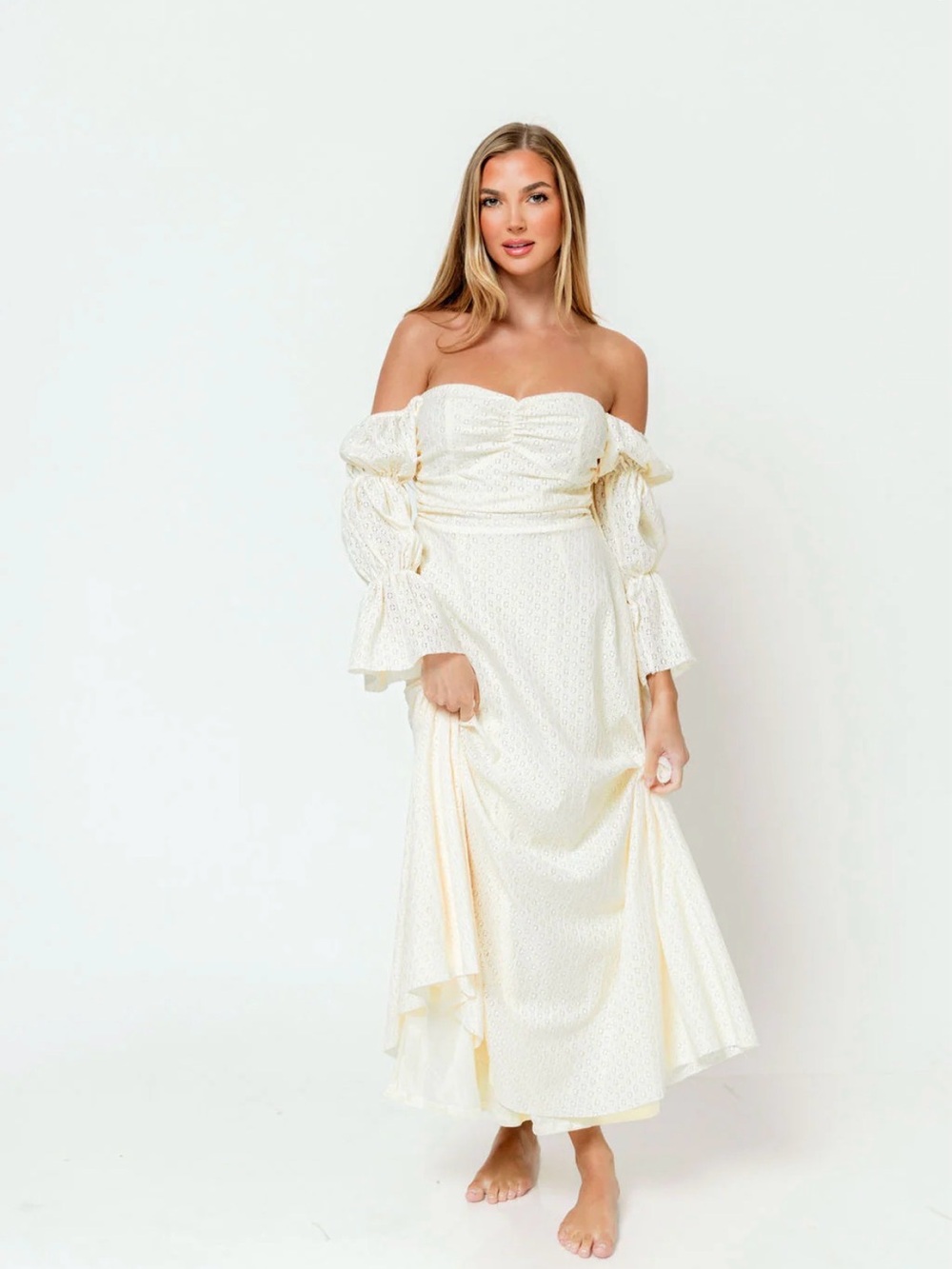 Off-Shoulder Strapless Cream Maxi Dress